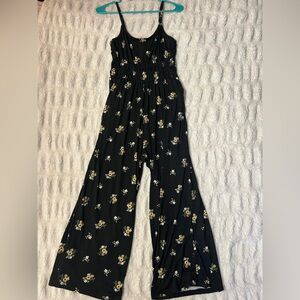 Hollister Black Jumpsuit with Yellow Floral Design (NWT)
